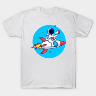 Cute Astronaut Riding Rocket With Speaker T-Shirt